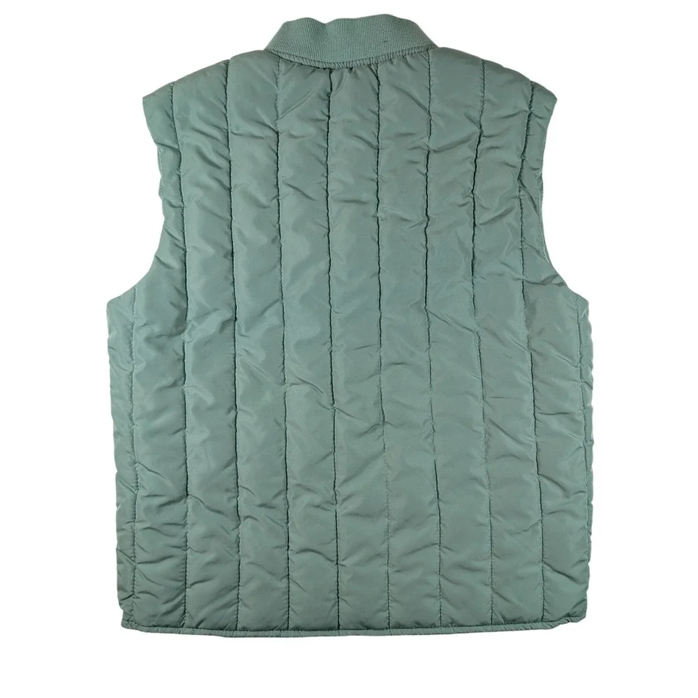 H&M Quilted Puffer Vest Kids 6X/7 Sage Green Snap Button Pockets Padded Layer